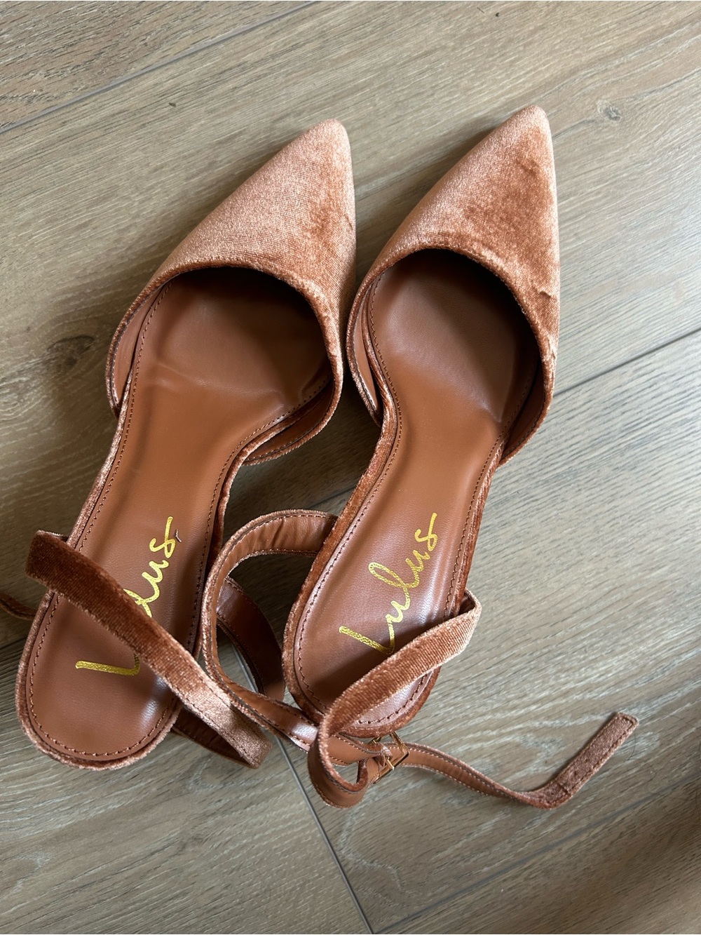 Viki Copper Velvet Pointed-Toe Ankle Strap Pumps - Picture 2 of 8